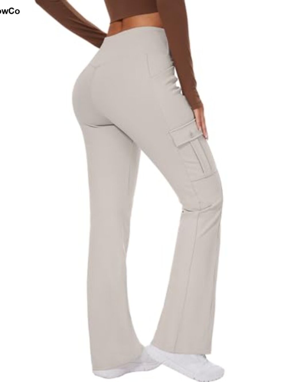 Fleece Lined Water Resistant Cargo Flare Pants Pockets High Rise